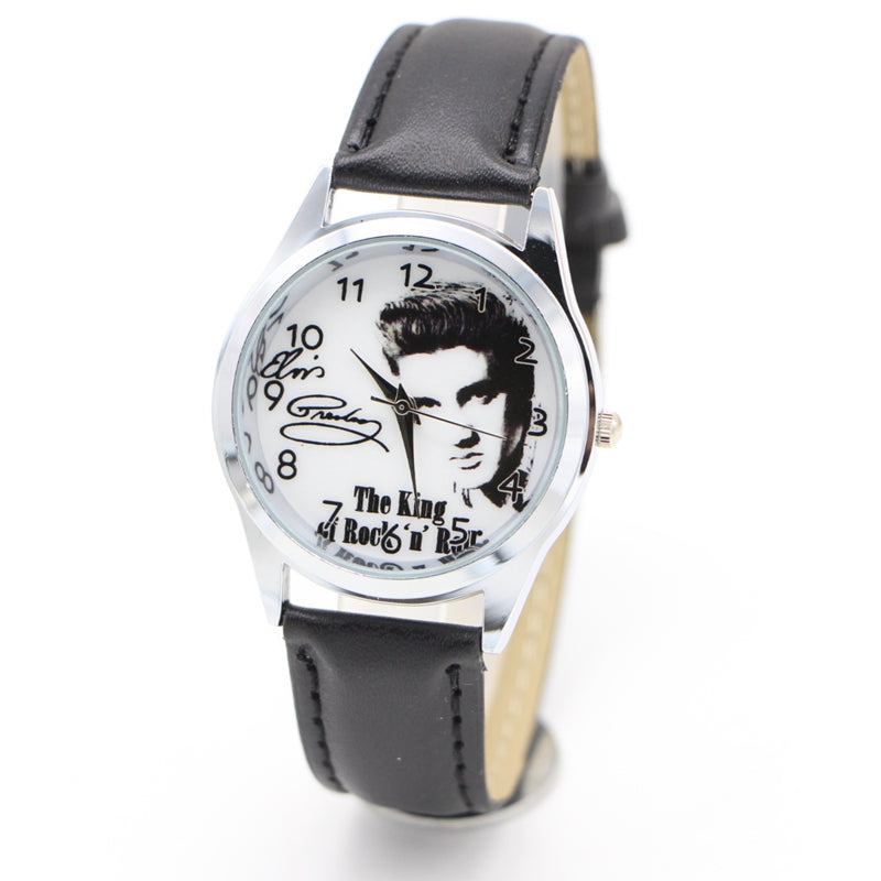Men's And Women's Fashion Casual Quartz Watch Student Elvis Pattern Belt Watch