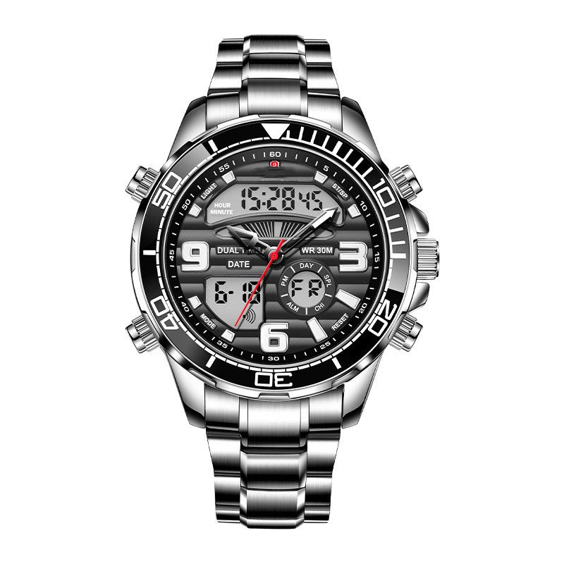 Dual Display Electronic Quartz Watch Men's Multifunctional Waterproof