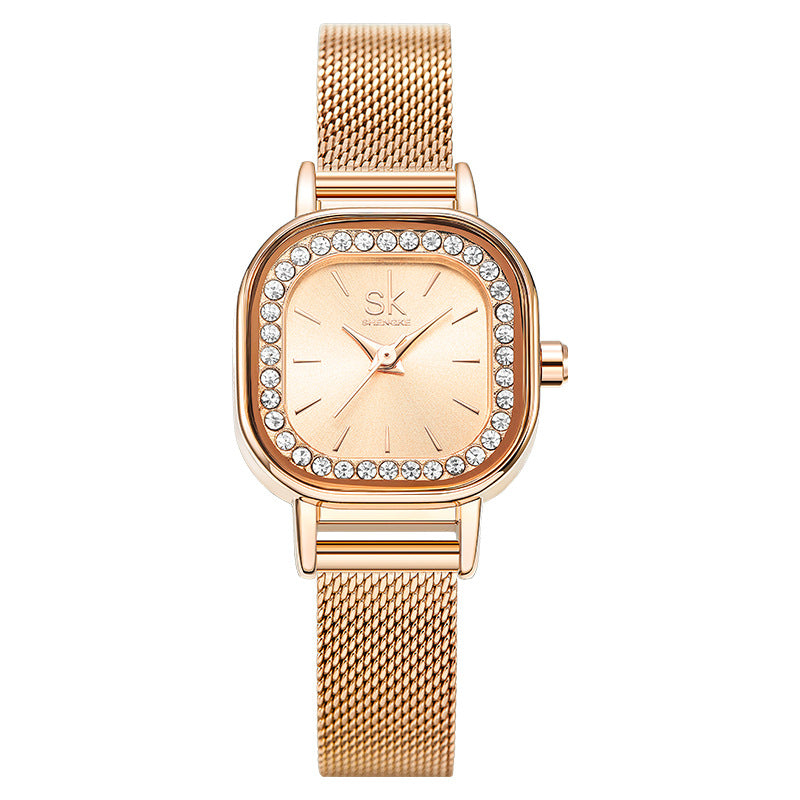 Watch Women's Square Mesh Belt With Diamond Watch