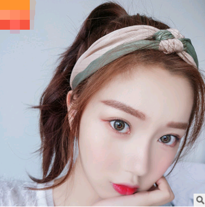 Two-color stitching Chinese knot wide-brimmed cross hair band retro satin middle knotted color headband headband