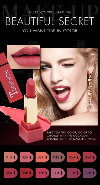 12 color square tube lipstick