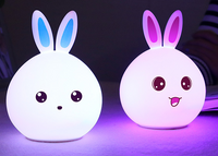 Cute Night Light Animal Rabbit Night lamps Touch Sensor Silicone LED Colorful Lights