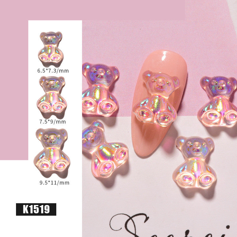 3D Cute Bear Resin Nail Art Decorations Crystal Gummy Bear Nail Glitter Jelly Ornaments Nails Art Accessories for Nail Art Decoration