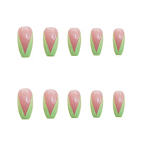 PD-57 Ballet Green French Net Red Fake Nail Sticker Nail Nail Patch Can Be Taken Off And Worn By Women