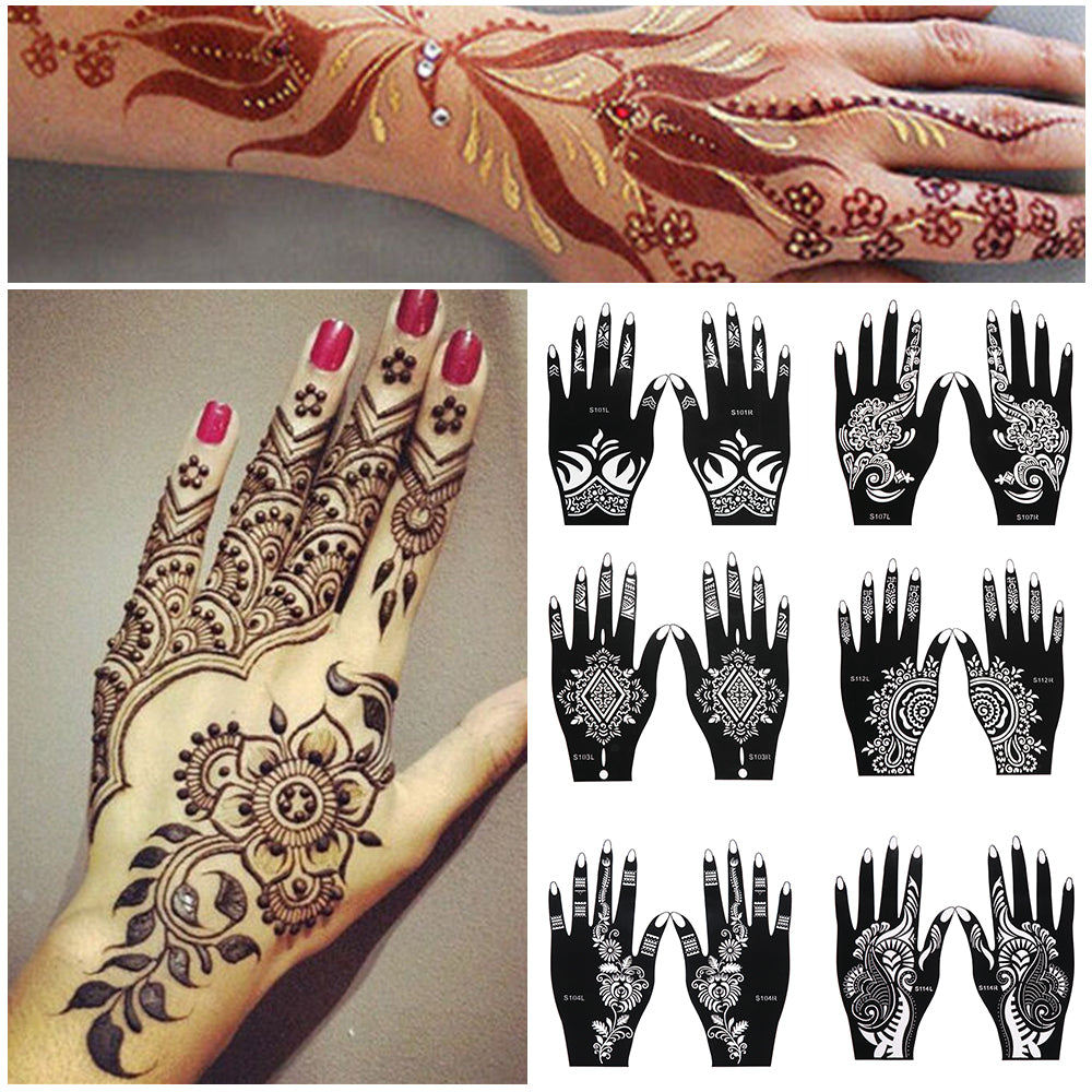 2 Sheets Hand Tattoo Decal Henna Stencil Temporary