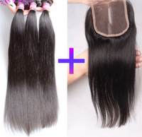 Straight Human Hair Curtain Hair Weft With Closure Wig Accessories Real Hair Block