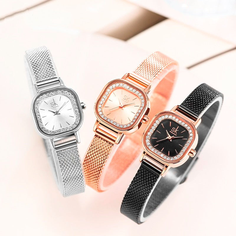 Watch Women's Square Mesh Belt With Diamond Watch
