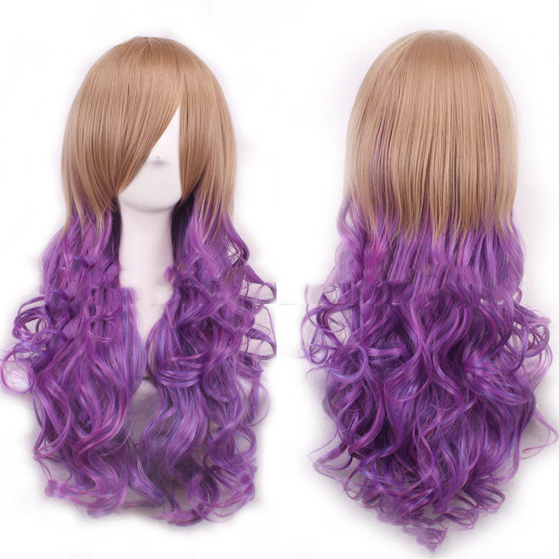 Harajuku Style Colored Female Long Curly Hair Hood