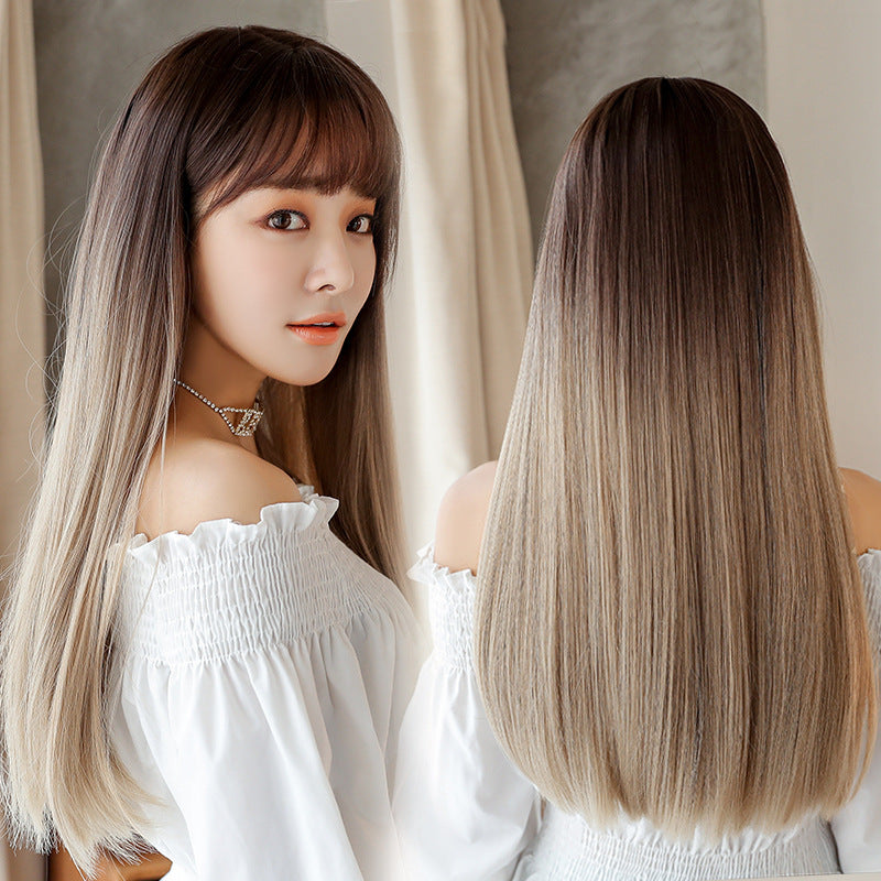 Fashion realistic hair long straight hair wig jiafa chemical fiber wig