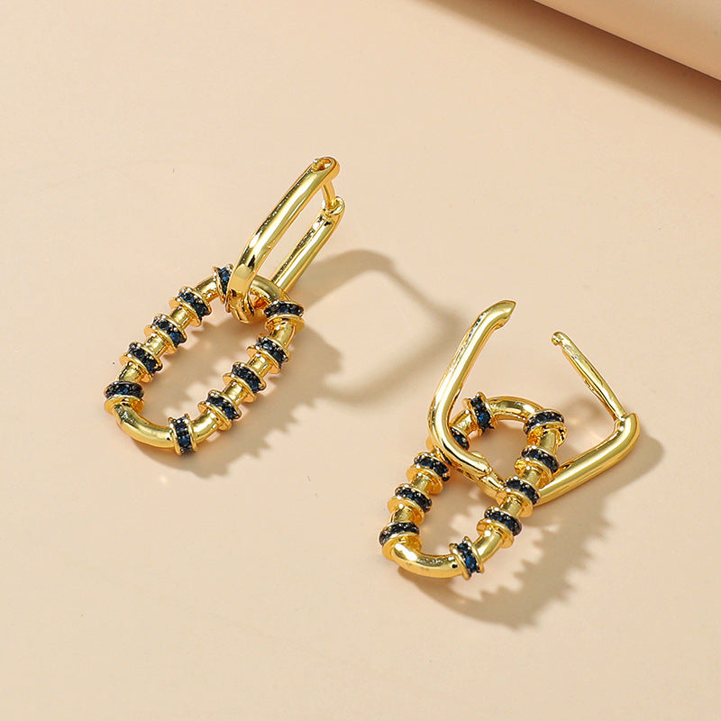 Female Style Earrings Gold-plated Copper With Colored Zircon