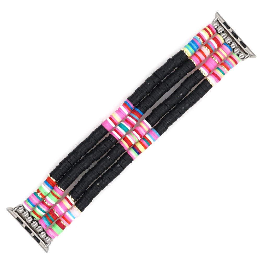 Soft Pottery Handmade Black Mixed Color Watch Strap