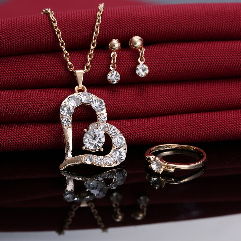 Heart Pendant Jewelry Set Rhinestone Jewellery