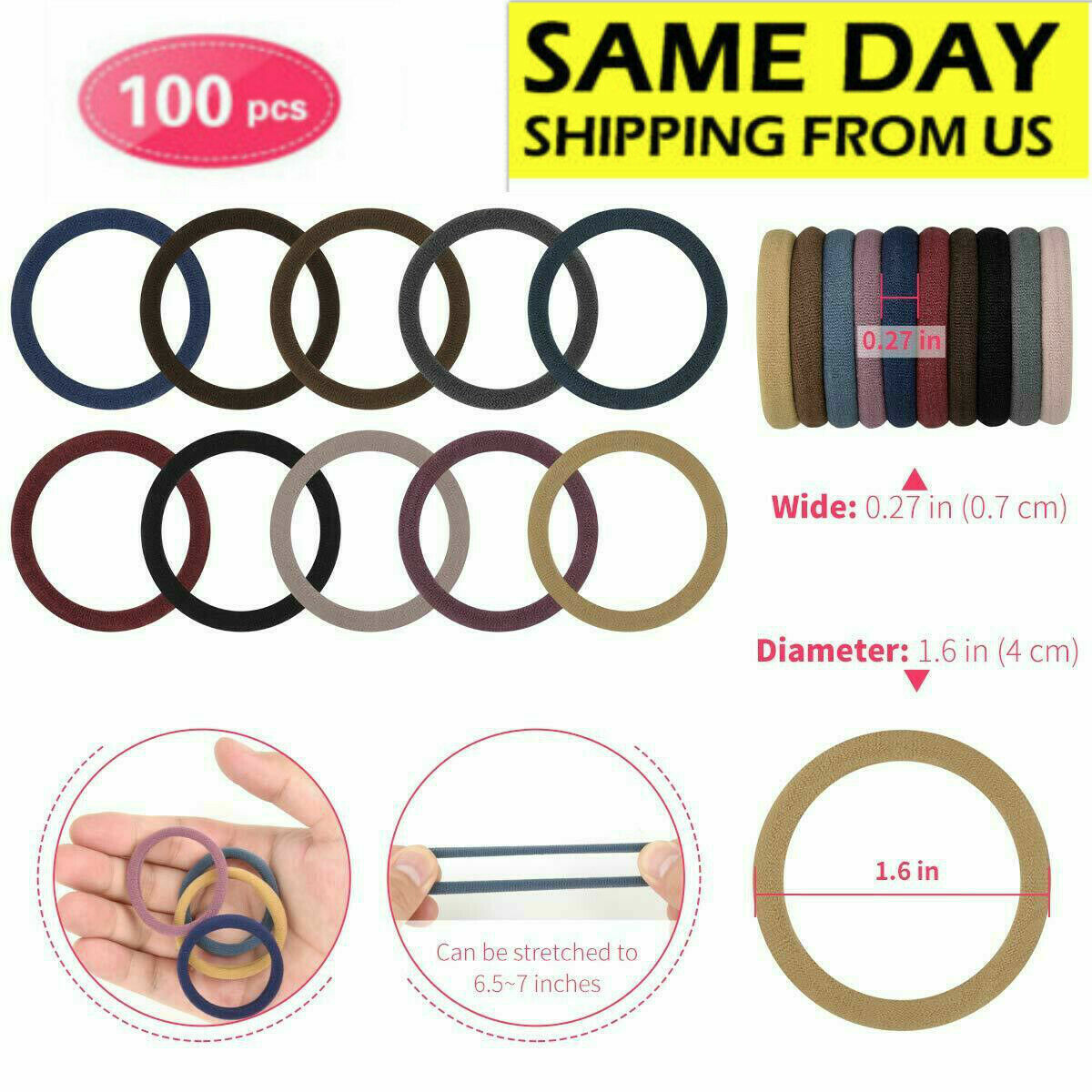 100X Cotton Hair Ring Thick Hair Ties Hair No Hurt Ponytail Holders US Delivery