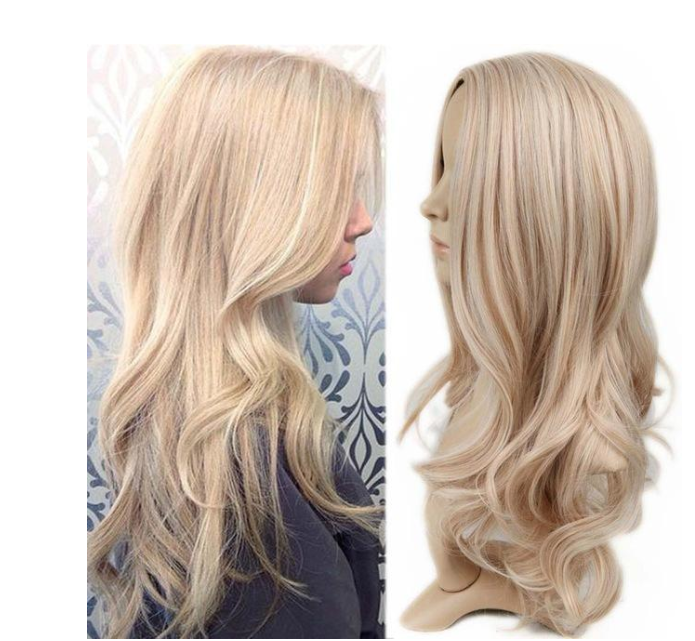 uropean and American fashion white female partial points in the wig bangs dyed long curly hair