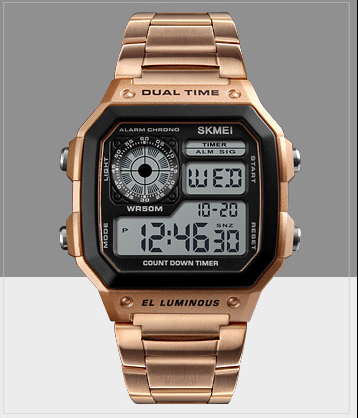Business steel belt electronic watch double display multi-function sports waterproof watch