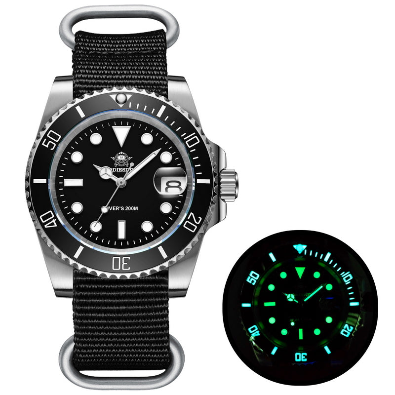 Men's Luminous Waterproof Diving Steel Strap Leather Sports Water Ghost Watch