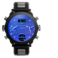 Men's watch electronic quartz double display watch 3 time zone waterproof watch