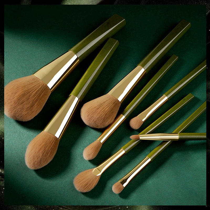 Makeup Brush Set Soft 8 Green Shimmering Brushes