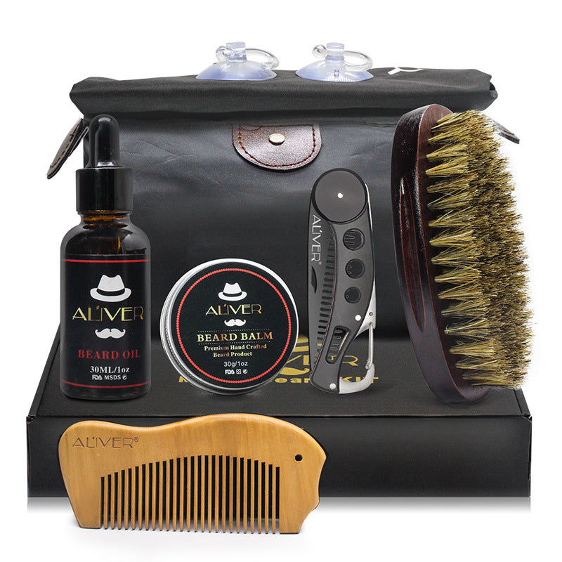 Man Hair Beard Shaving Set Bathroom Tool Brush Comb Shaving Scissors Clean Styling Set