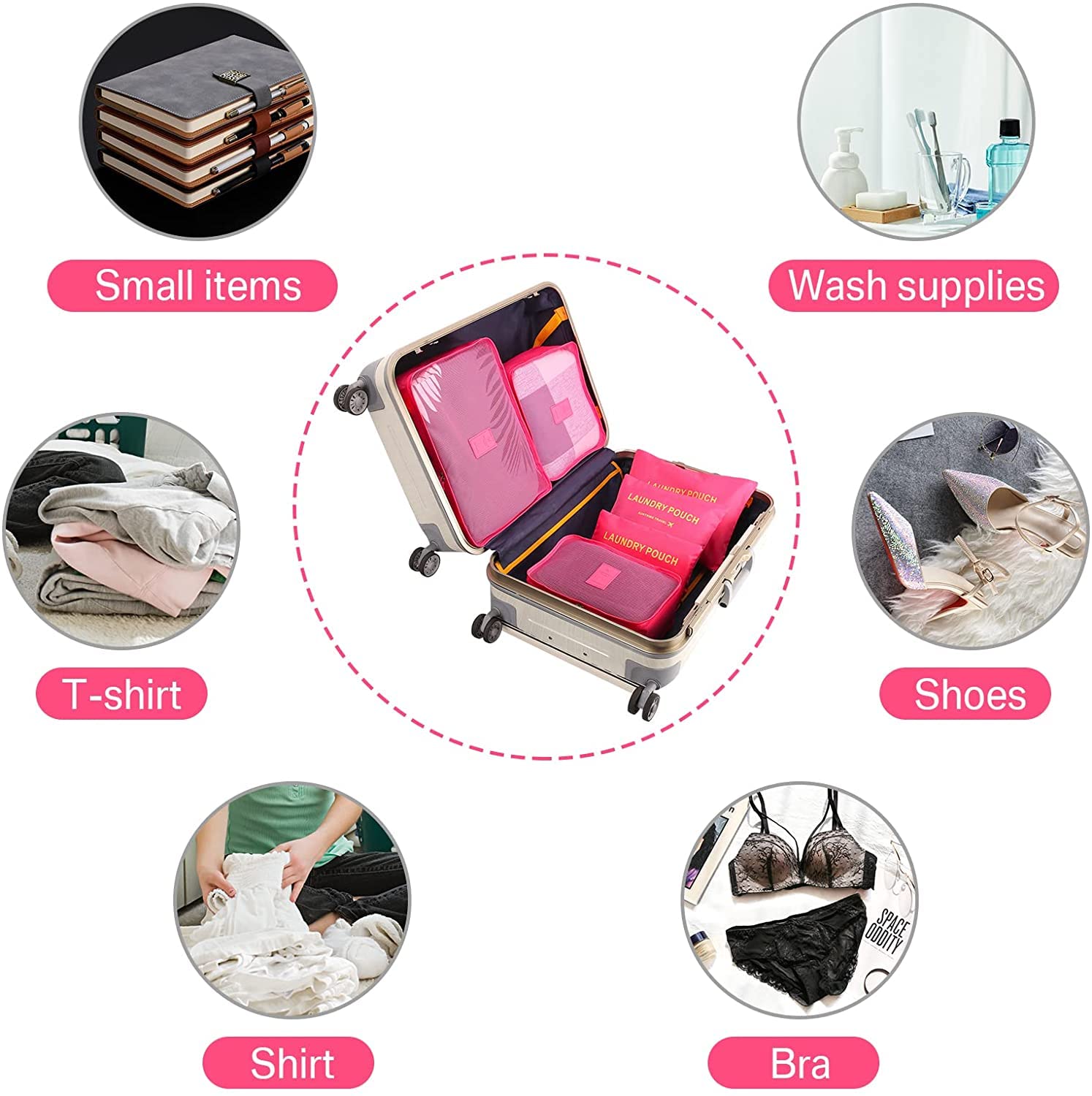 GUMTAPE Travel Organiser Packing Bags,6 PCS Travel Packing Cubes Set for Clothes Travel Luggage Organizers Storage Bags