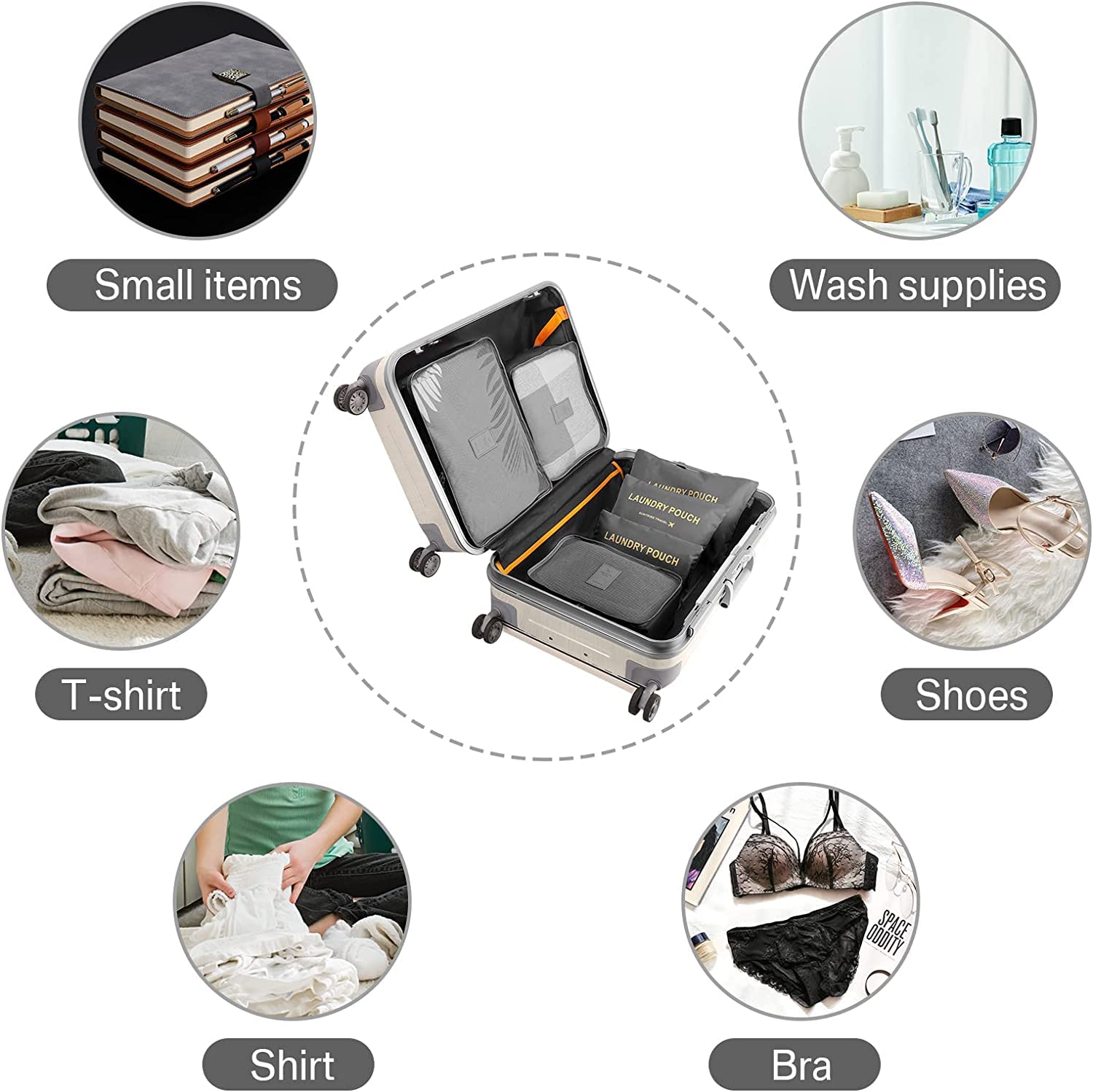 GUMTAPE Travel Organiser Packing Bags,6 PCS Travel Packing Cubes Set for Clothes Travel Luggage Organizers Storage Bags