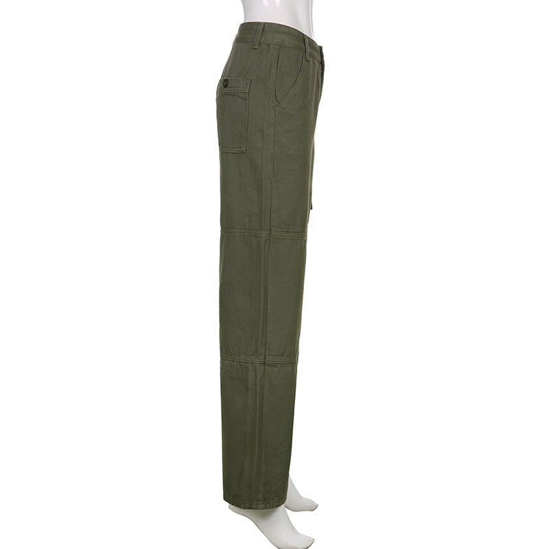 Casual Straight Solid Color Pocket Panel Cargo Trousers