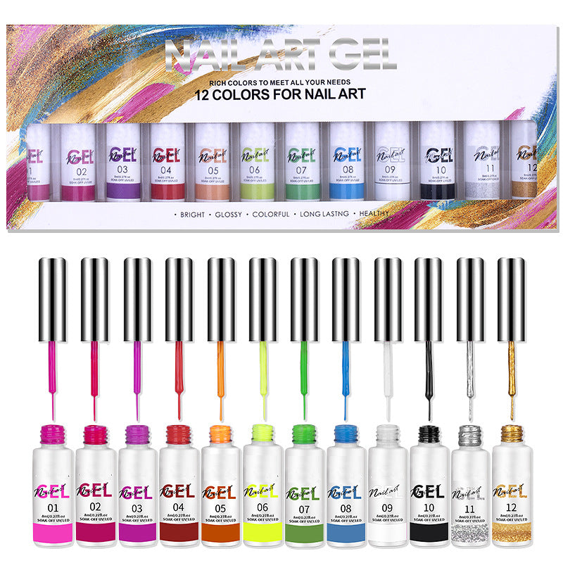 Manicure Drawing Phototherapy Painted Glue 3D Spray Paint Gel 12 Color Set Box