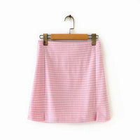 Contrast Color Small Plaid Split A- Line Skirt