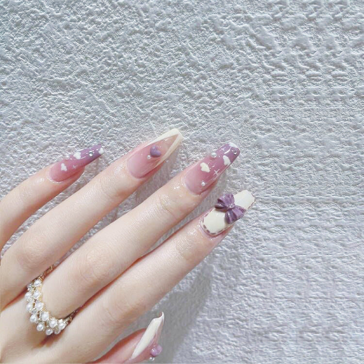 Wear Nail Milk Flavor Taro Taro Purple Gradient Nebula Flower Fake Nails Nail Stickers