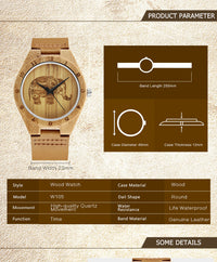 Classic Elephant Leather Retro Simple Bamboo Wood Quartz Watch