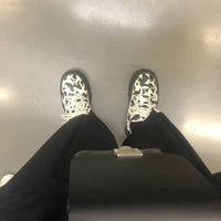 Retro Cow Pattern Platform Lace-up Daddy Shoes Round Toe Trifle Leopard Print Sneakers