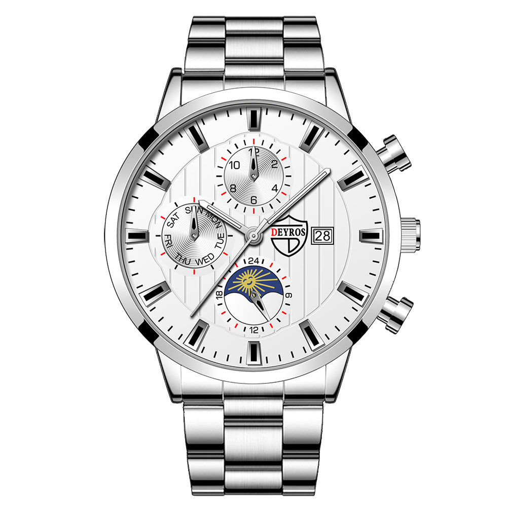 Fashion Men's Calendar Student Casual Luminous Stainless Steel Quartz Wrist Watch