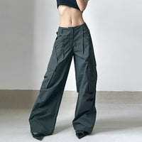 Crumpled Design Irregular Pockets Loose Wide Leg Trousers Casual Mopping Pants