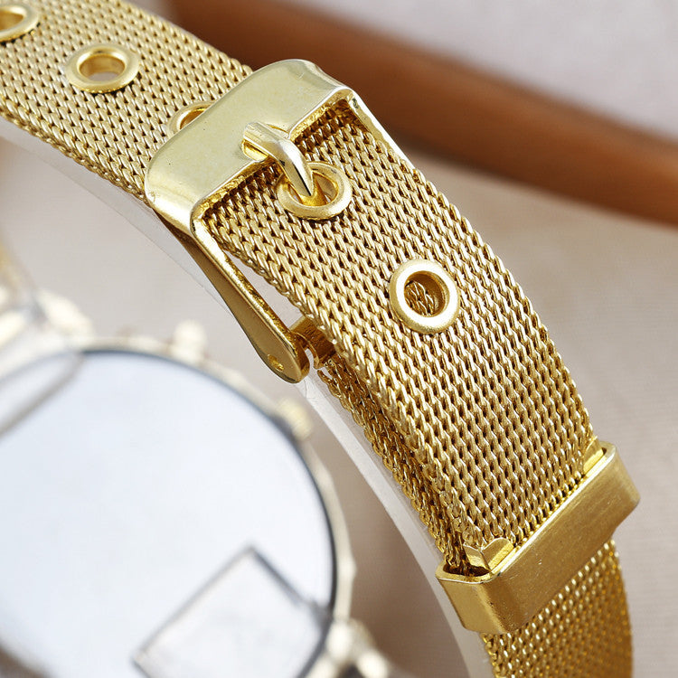 Simple Ladies Fashion Diamond-encrusted Steel Band Casual Gold Watch
