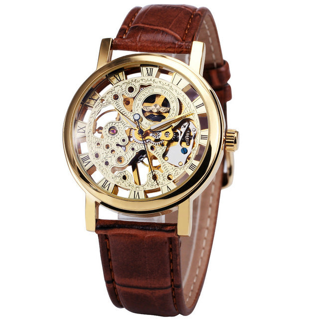 Men's Mechanical Watch Fashion Casual Retro Roman Style Hollow-out Watch