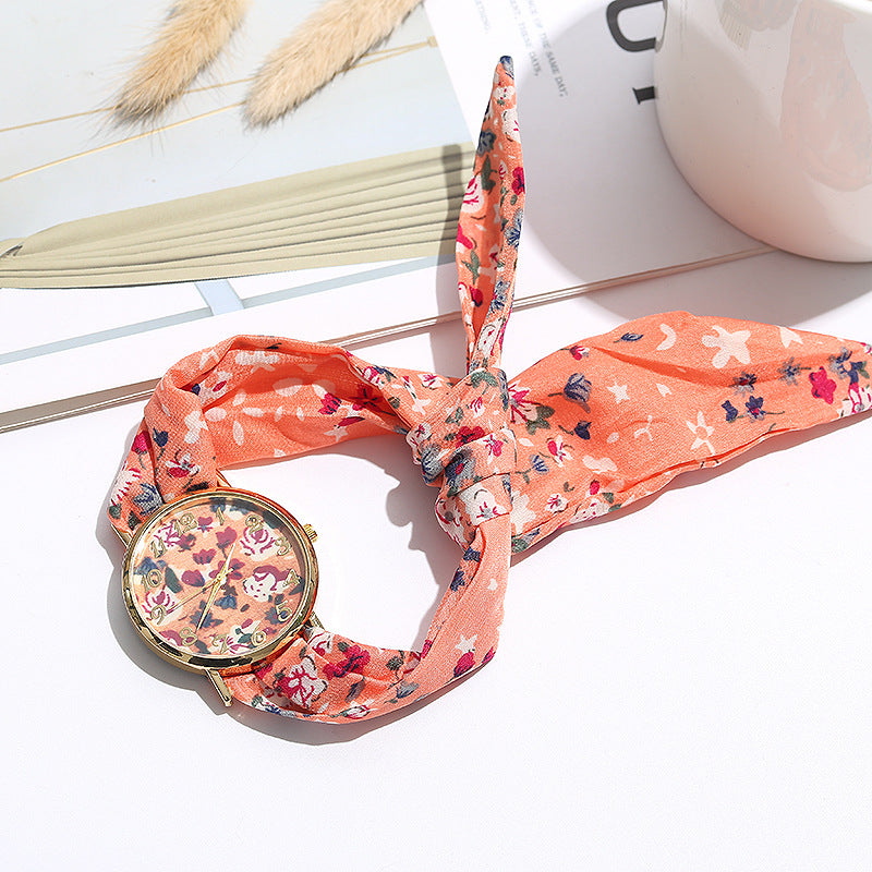 Women's Fashion Floral Wrap Ribbon Watch