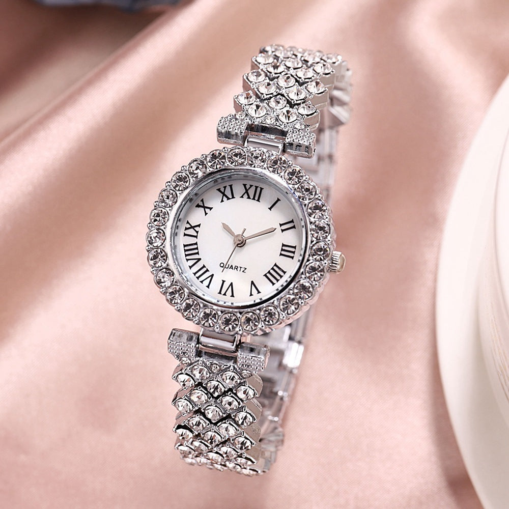 Fashion Luxury Diamond Quartz Watch Double-layer Diamond Bracelet 2PCs