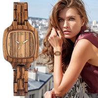 Bamboo Wood Square Gold Digital Face Watch