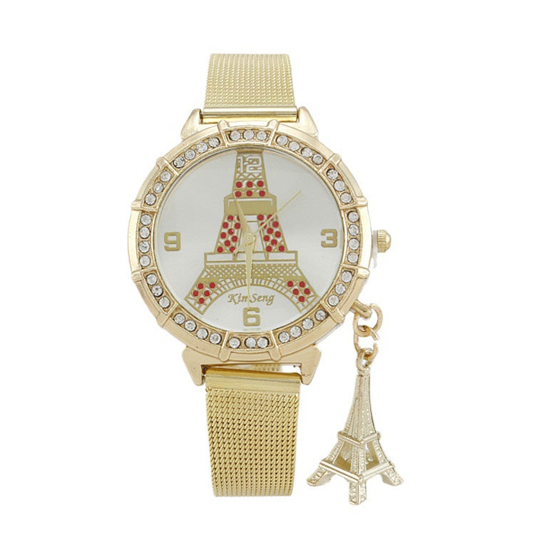 Simple Ladies Fashion Diamond-encrusted Steel Band Casual Gold Watch
