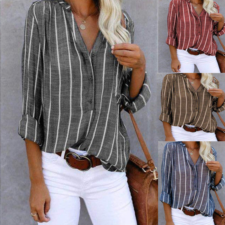 Simple And Fashionable Printed Striped Shirt For Women