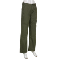 Casual Straight Solid Color Pocket Panel Cargo Trousers