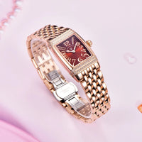 Women's Fashion Shell Face Square Quartz Watch With Diamonds