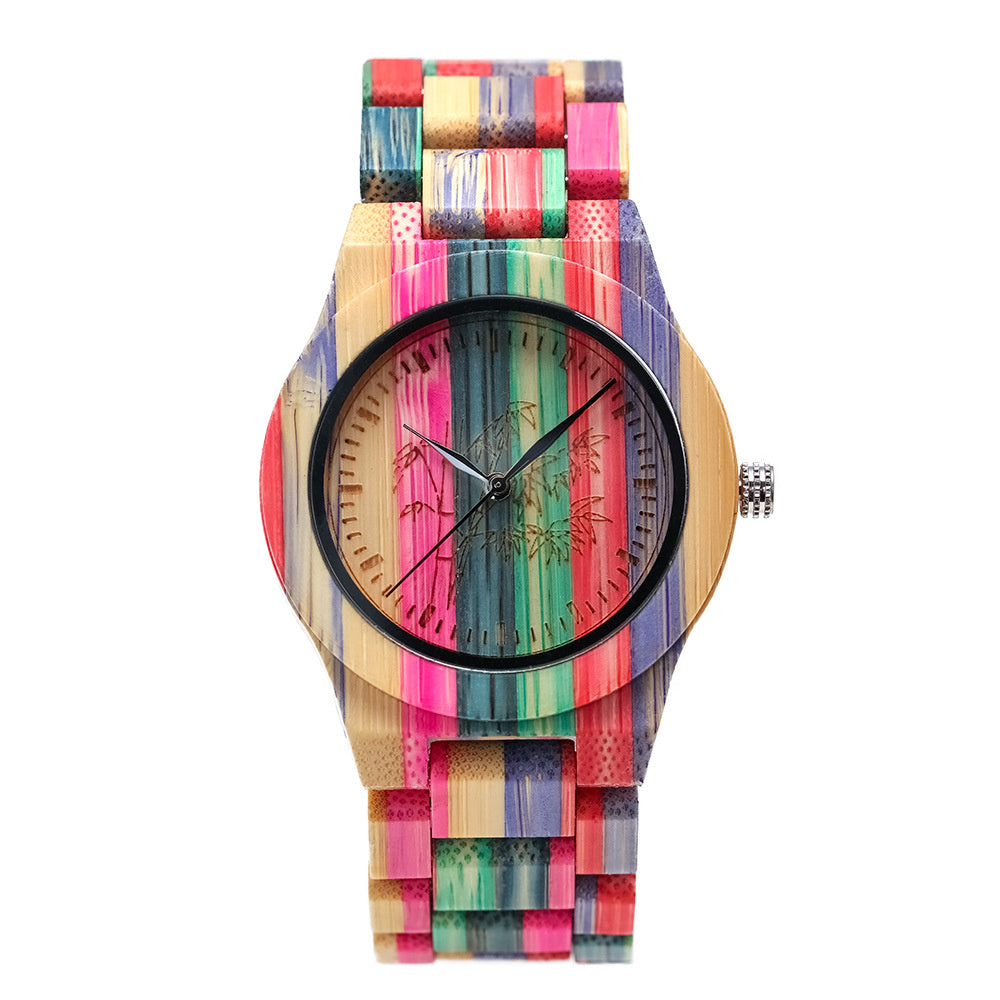 Leisure Color Quartz Bamboo Wood Watch