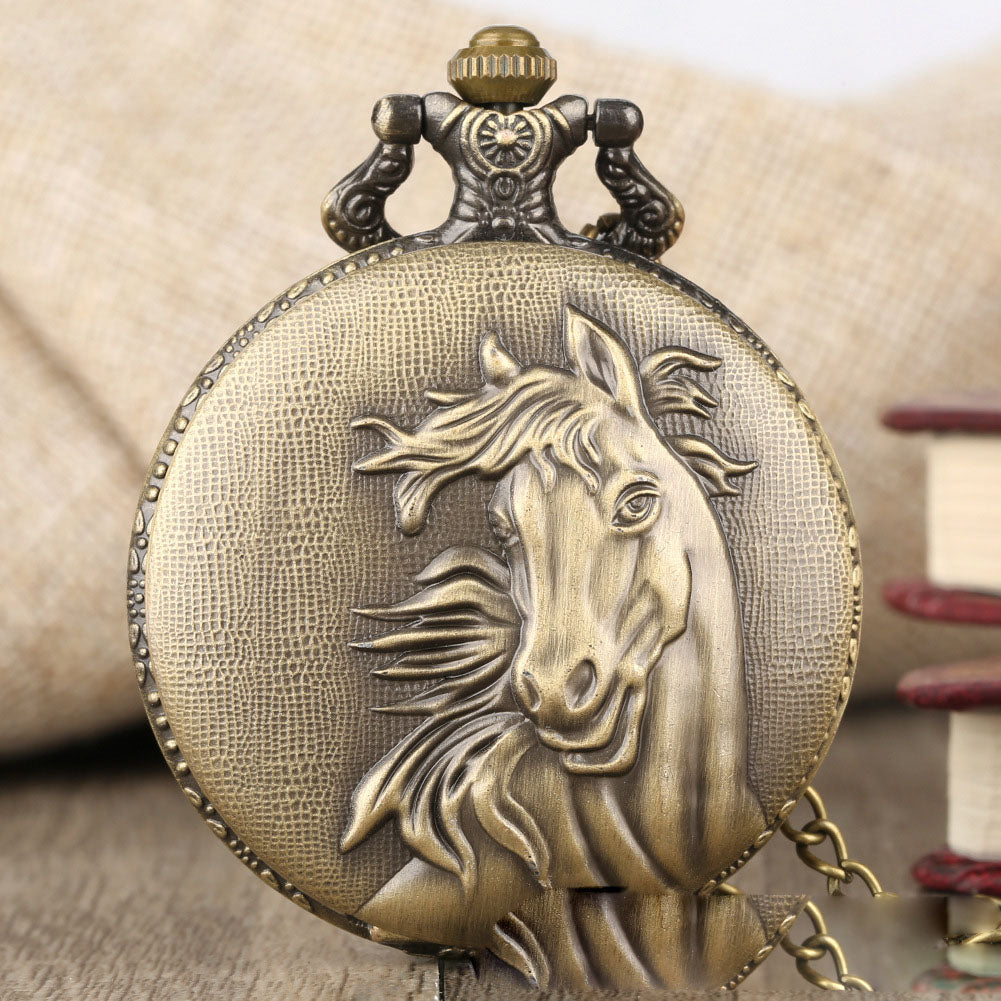 Classic Vintage Horse Pattern Quartz Large Pocket Watch