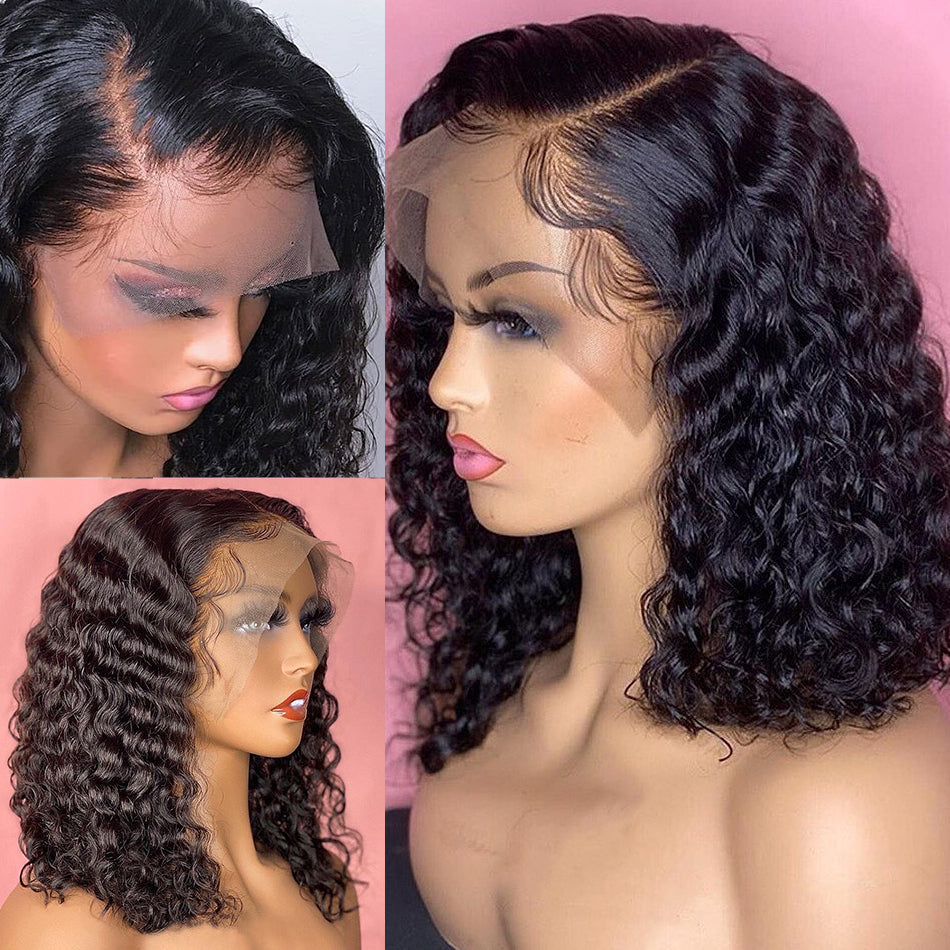Deep Water Wave Lace Frontal Human Hair Wigs Transparent Curly