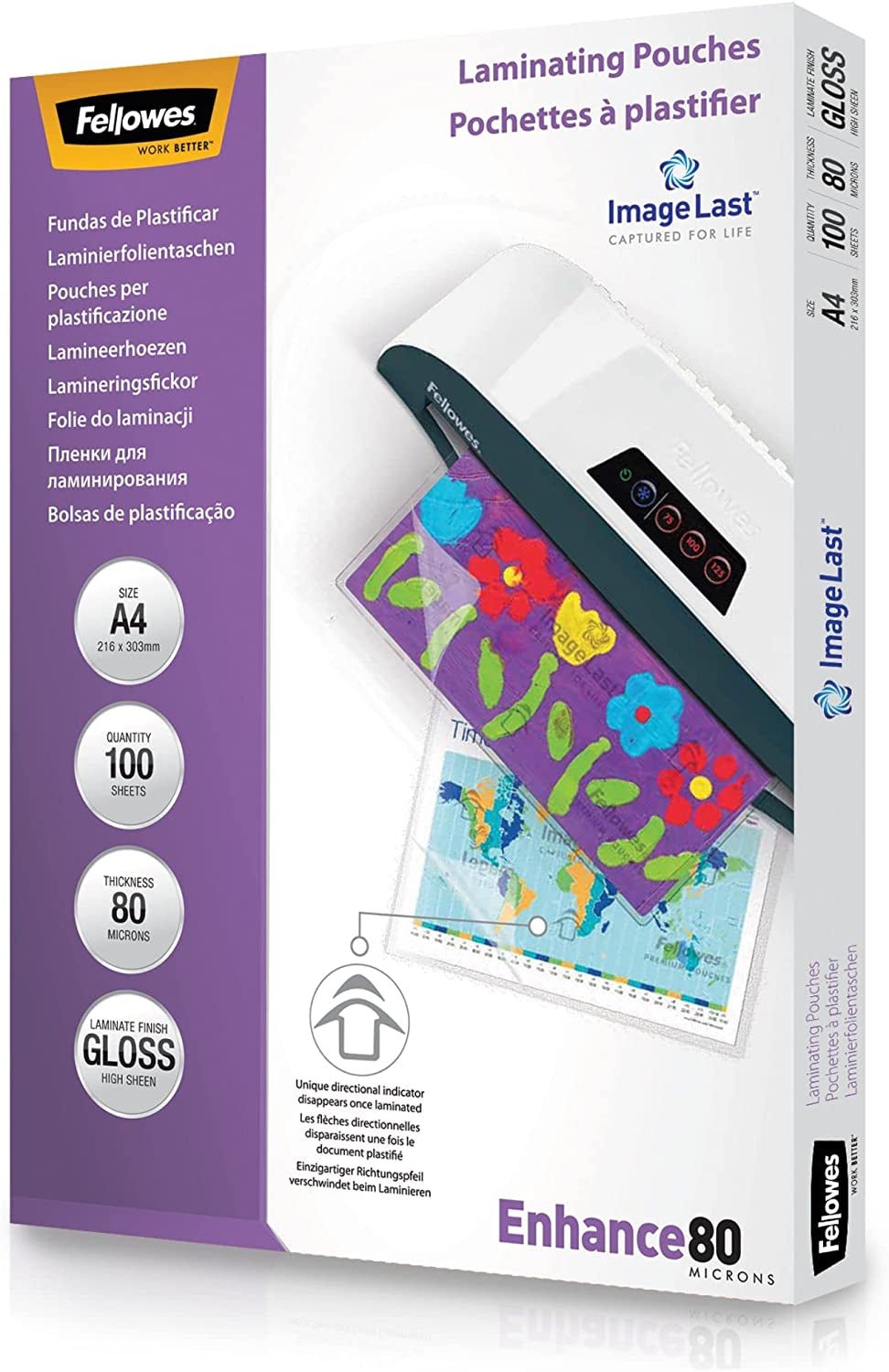 A4 Laminating Pouches - Gloss Finish - 100 Sheets - 160 Micron (2 X 80 Micron) High Quality Finish with Image Last Directional Quality Mark - Ideal for Photos and Notices - FoxMart™️ - FoxMart™️