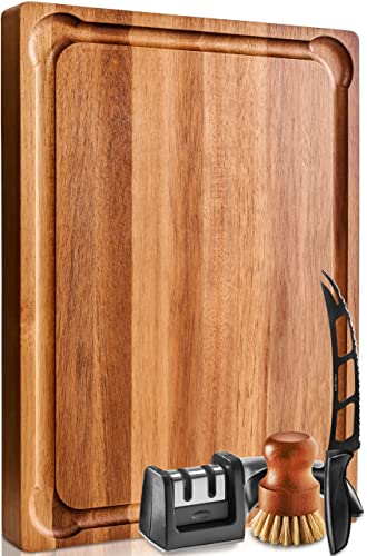 Acacia Wooden Chopping Board 44 x 33 x 3.8 cm - Extra Large Chopping Board Reversible Cutting Board with Handles - Cheese Board Bread Board Meat Carving Board - Kitchen Wood Board for Serving Food - FoxMart™️ - Home Hero
