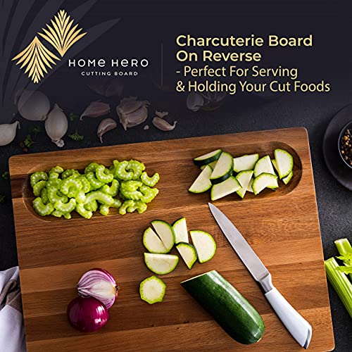 Acacia Wooden Chopping Board 44 x 33 x 3.8 cm - Extra Large Chopping Board Reversible Cutting Board with Handles - Cheese Board Bread Board Meat Carving Board - Kitchen Wood Board for Serving Food - FoxMart™️ - Home Hero