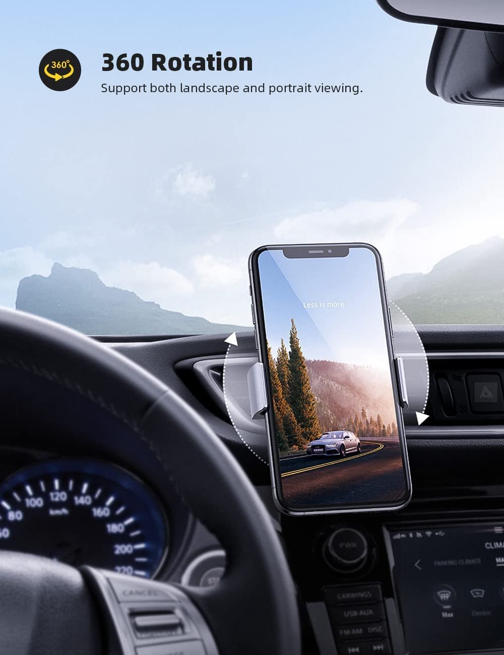Amazon Brand - Car Phone Holder, Universal Vent Clip Mount 360 Rotating Air Cradle Stand for Iphone 14 Pro Max Plus, 13 12 11 XS XR X 8 7 6S 6, Galaxy S10 S9 S8, 4.7-6.5" Smartphones - Silver - FoxMart™️ - Eono