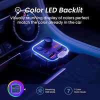 Bluetooth FM Transmitter for Car Adapter, Stronger Microphone & Bass Sound Bluetooth Radio Transmitter Car Adapter, Support 42W PD+QC3.0, 7 Colors LED Backlit, Wireless Call (RGB) - FoxMart™️ - Oxlaw